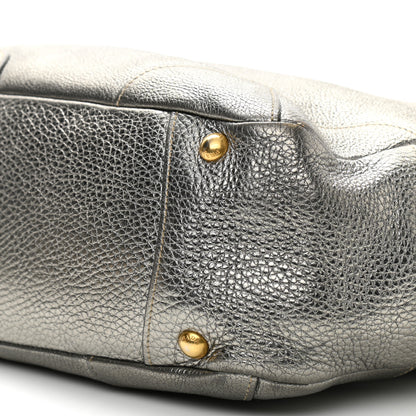 Prada Metallic Vitello Daino Side Pocket Tote Bag Acciaio 10 of 14