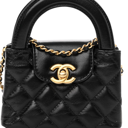 Chanel Shiny Aged Calfskin Quilted Mini Nano Kelly Shopper Black 7 of 10