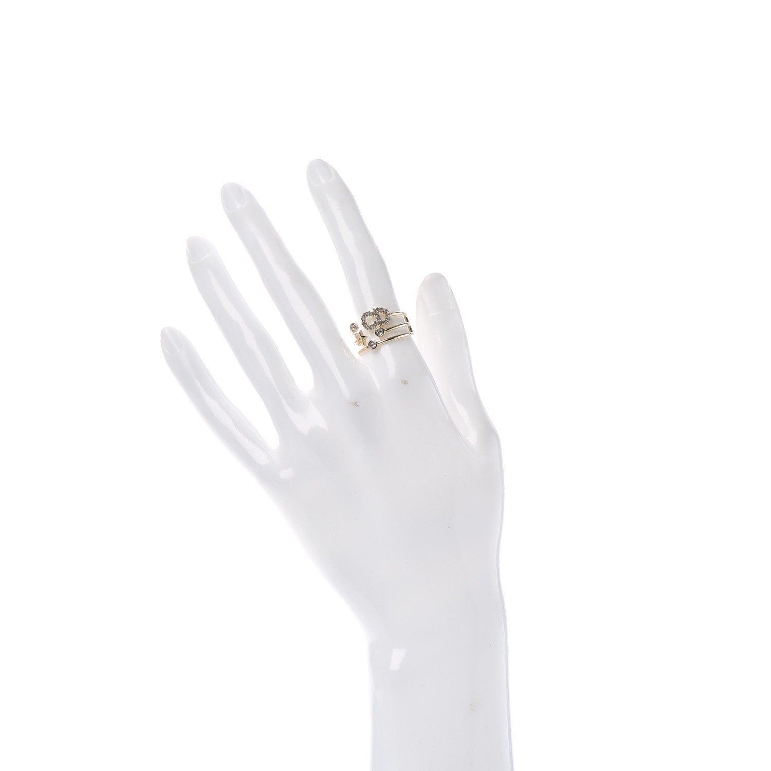 Christian Dior Metal Crystal Shiny-D Ring L Gold 2 of 5
