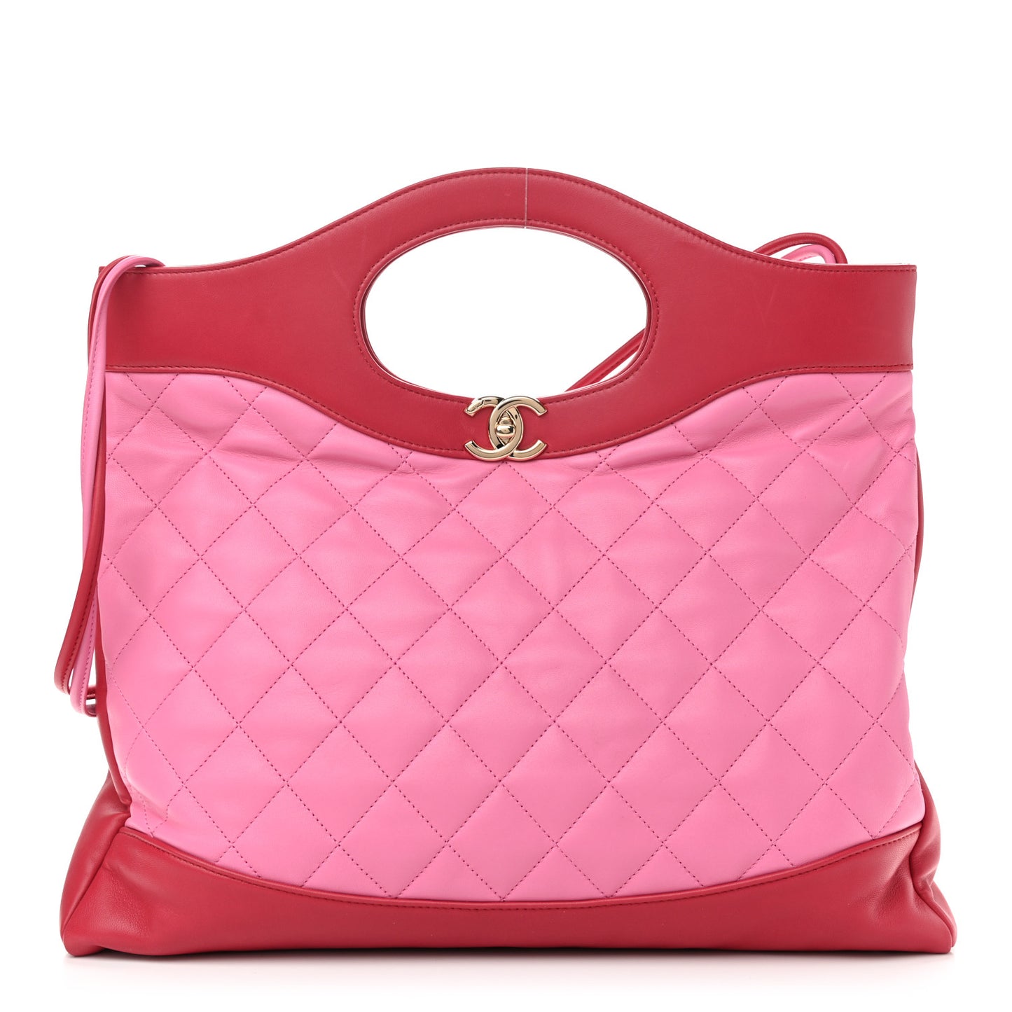 Lambskin Quilted Large 31 Shopping Bag Pink Light Red