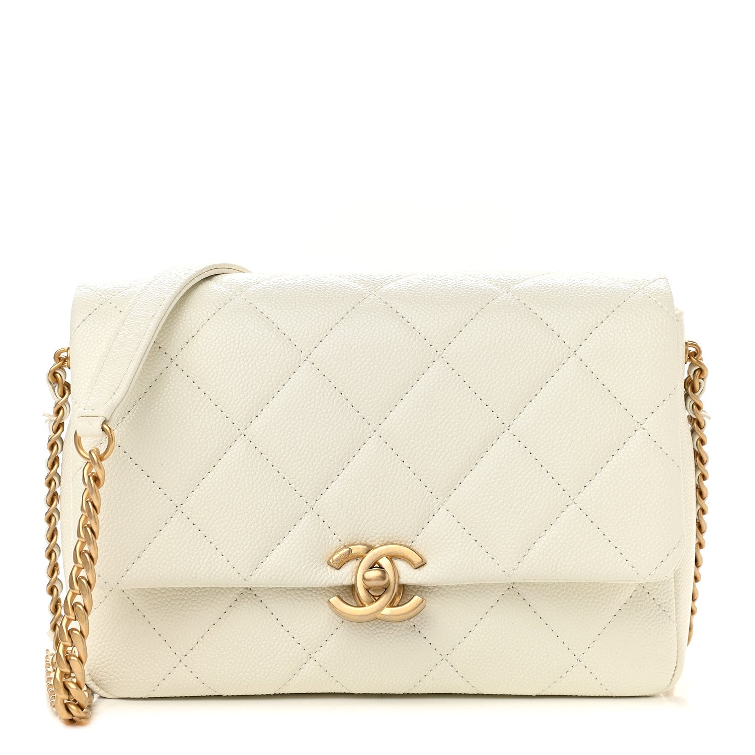 Chanel Shiny Caviar Quilted Small Chain Melody Flap White 1 of 9