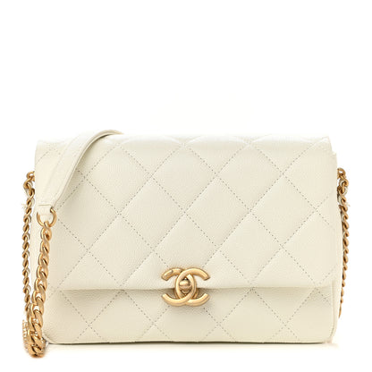 Chanel Shiny Caviar Quilted Small Chain Melody Flap White 1 of 9