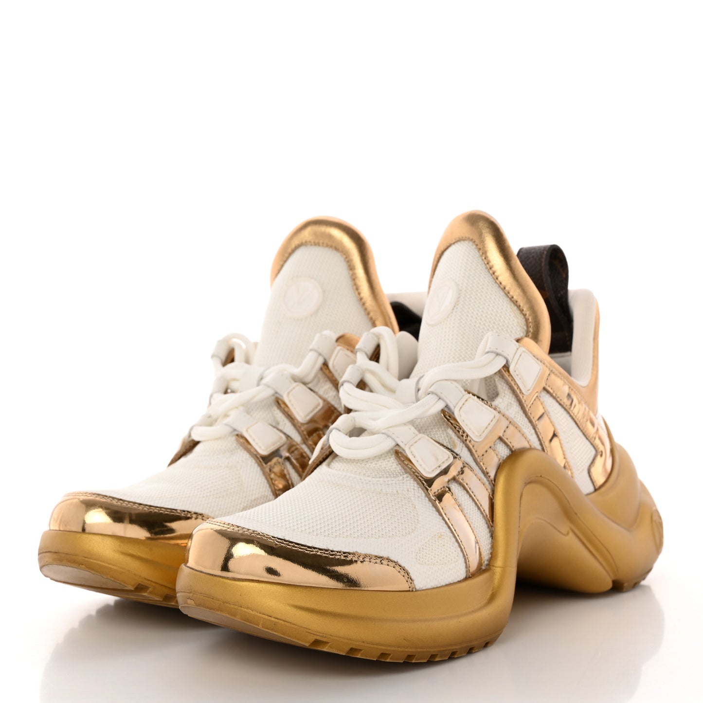 Metallic Calfskin Technical Nylon LV Archlight Sneakers 37 White Gold