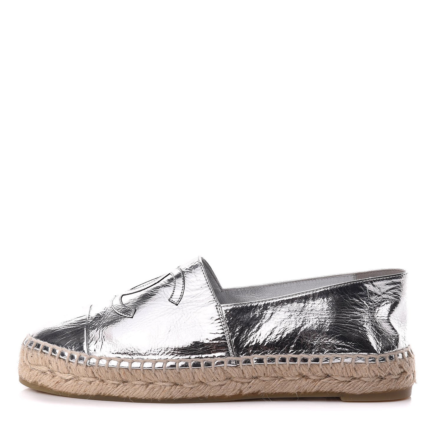 Laminated Goatskin CC Espadrilles 38 Silver