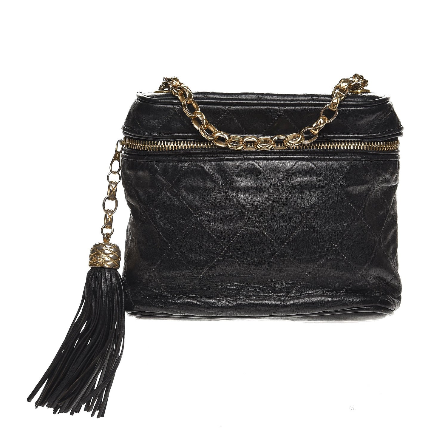 Lambskin Quilted Tassel Shoulder Bag Black