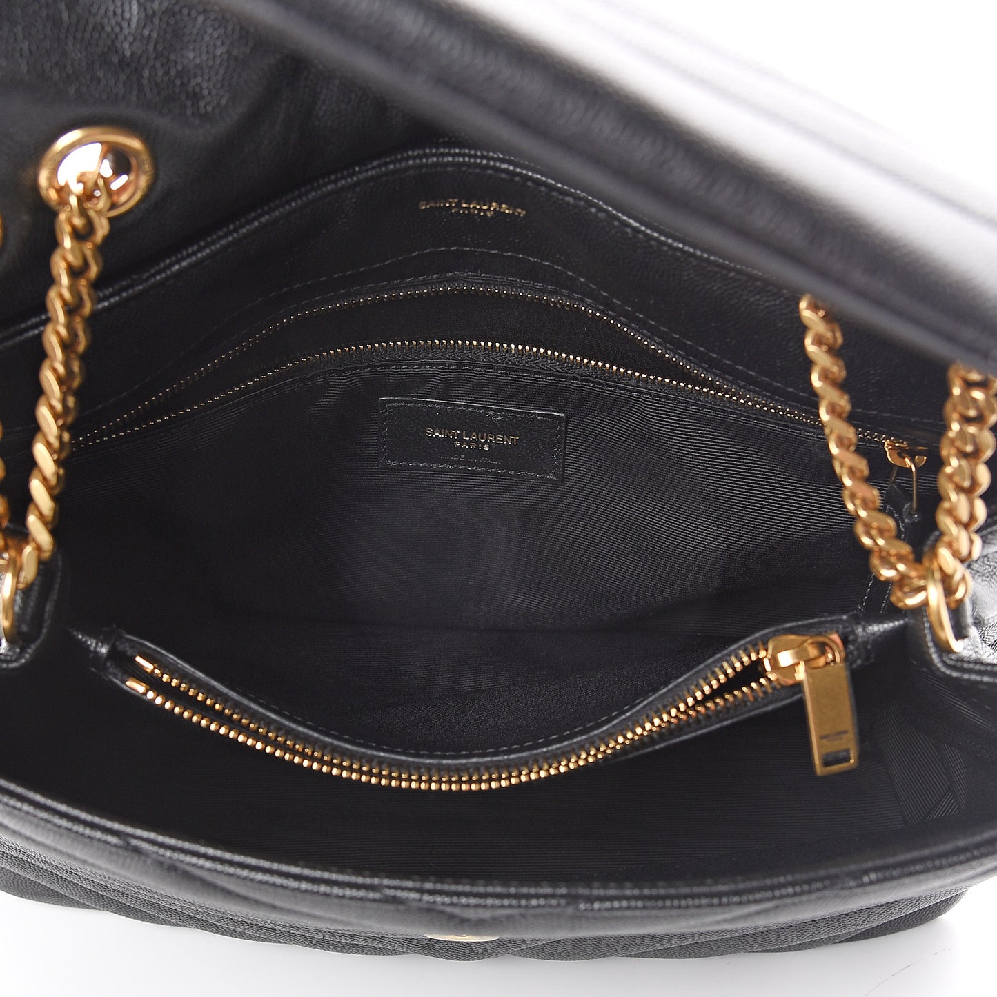 Grain de Poudre Calfskin Y Quilted Monogram Medium Loulou Chain Satchel Black