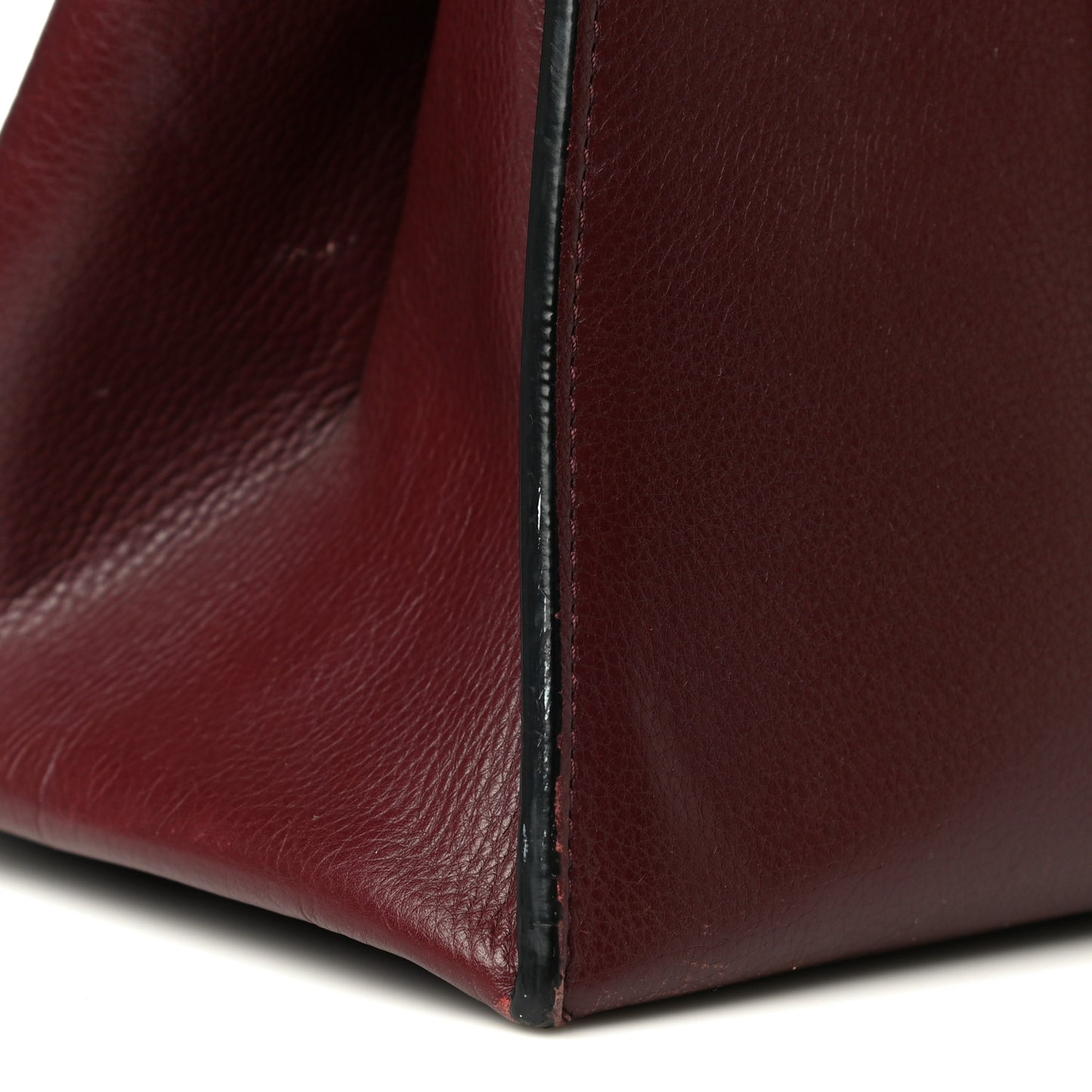 Drummed Calfskin Large Edge Shoulder Bag Burgundy