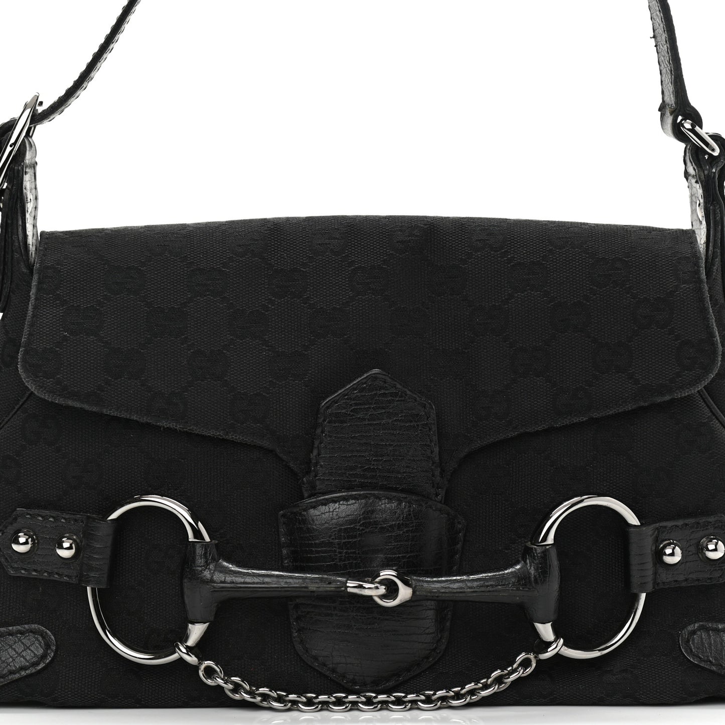 Monogram Horsebit Chain Flap Shoulder Bag Black
