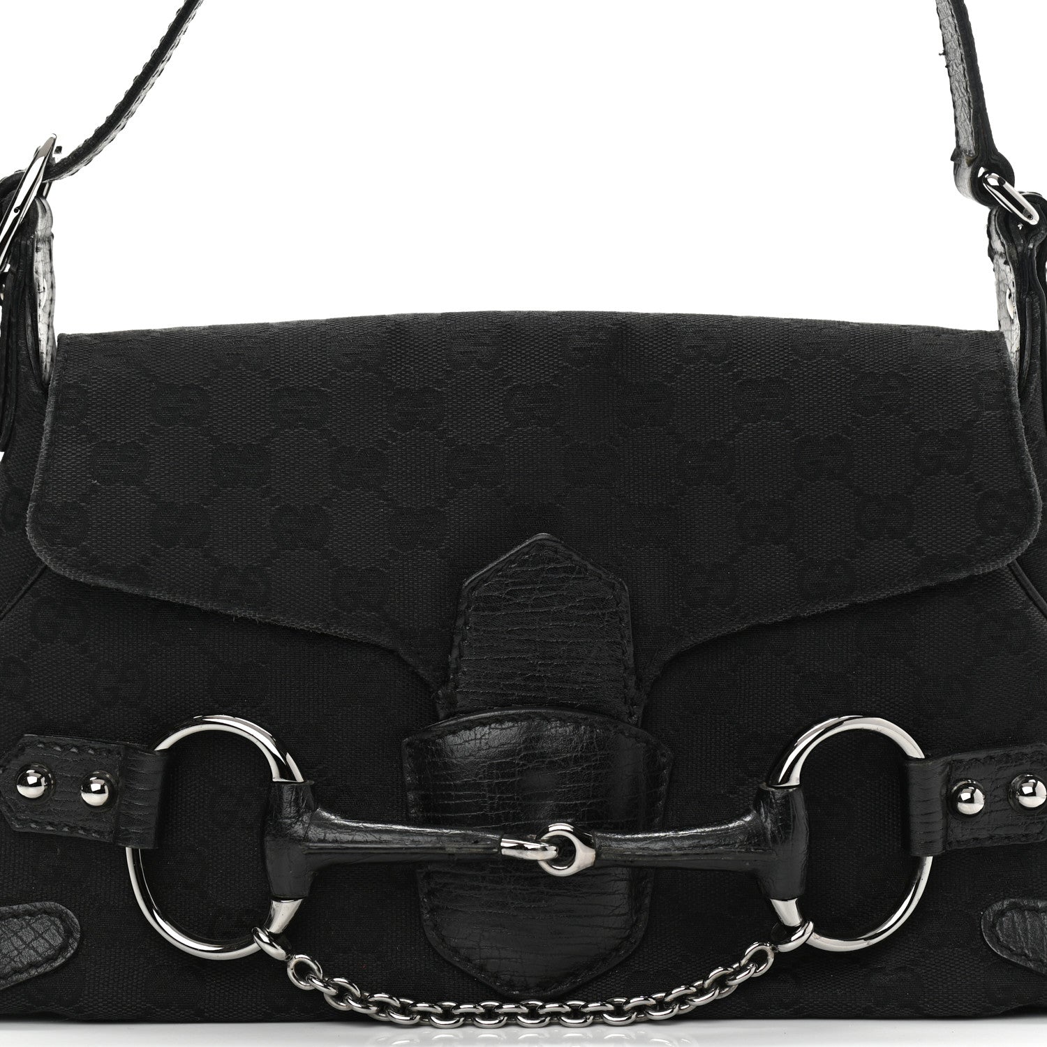 Gucci Monogram Horsebit Chain Flap Shoulder Bag Black 8 of 18