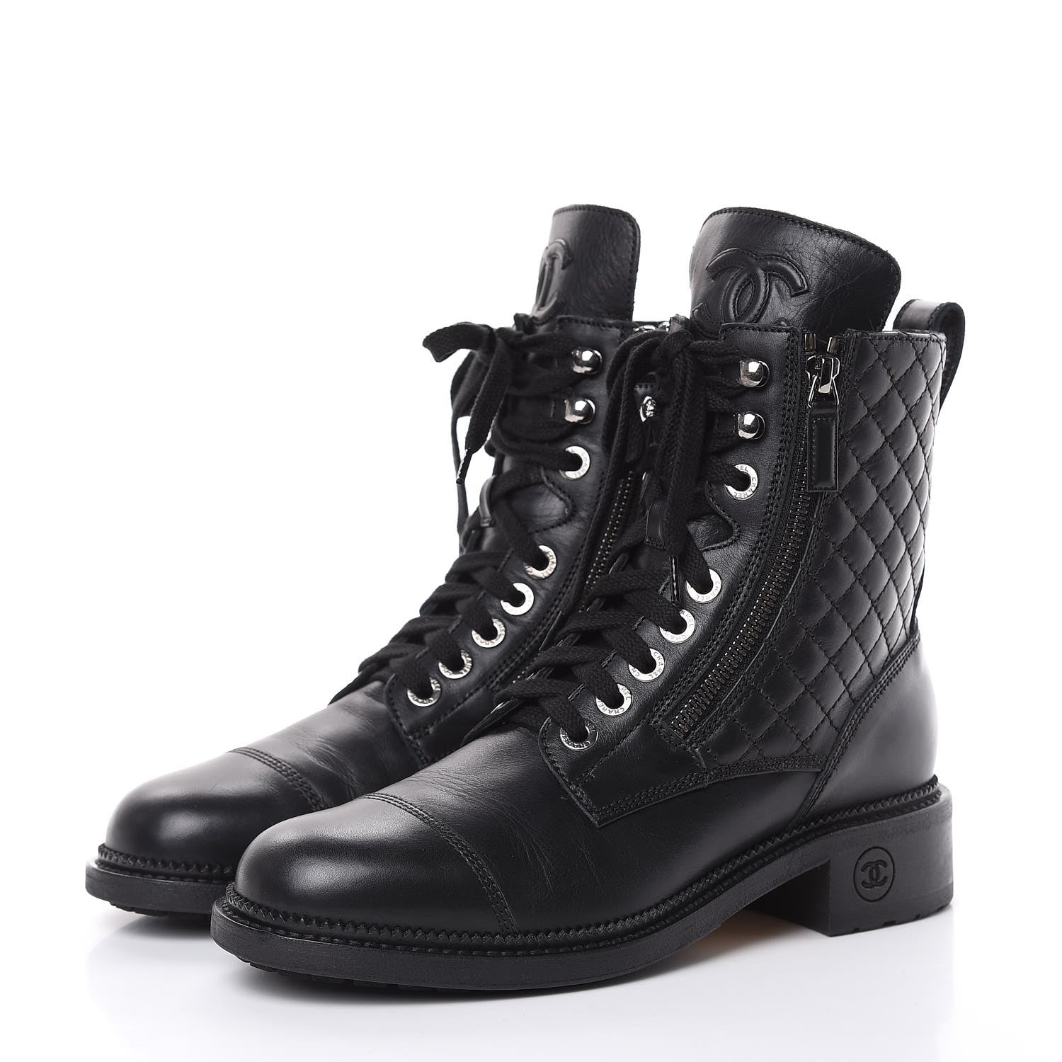 Chanel Calfskin Quilted Combat Boots 39 Black 3 of 7
