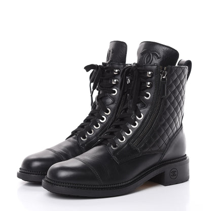 Chanel Calfskin Quilted Combat Boots 39 Black 3 of 7