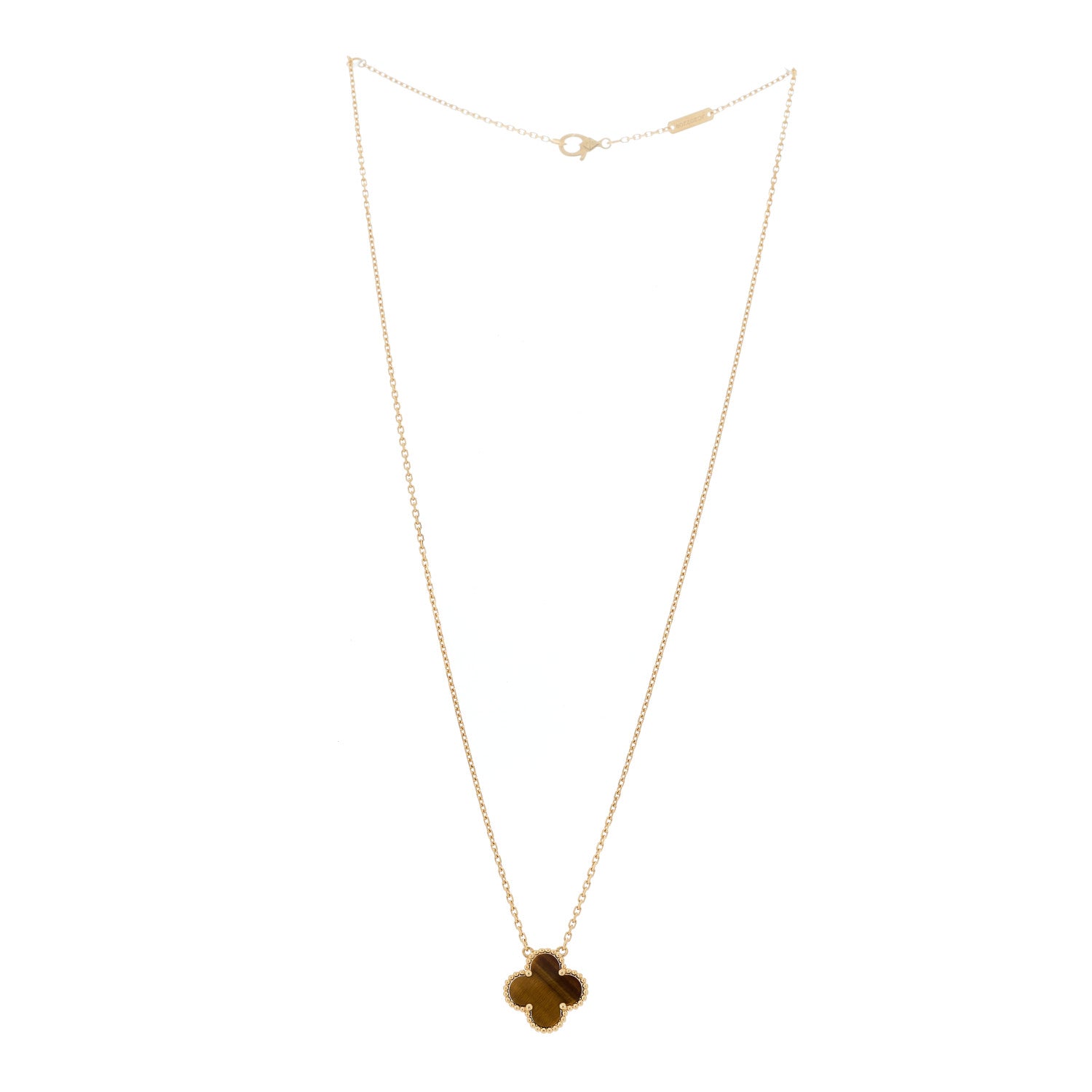 Van Cleef & Arpels 18K Yellow Gold Tiger Eye Vintage Alhambra Pendant Necklace 3 of 6