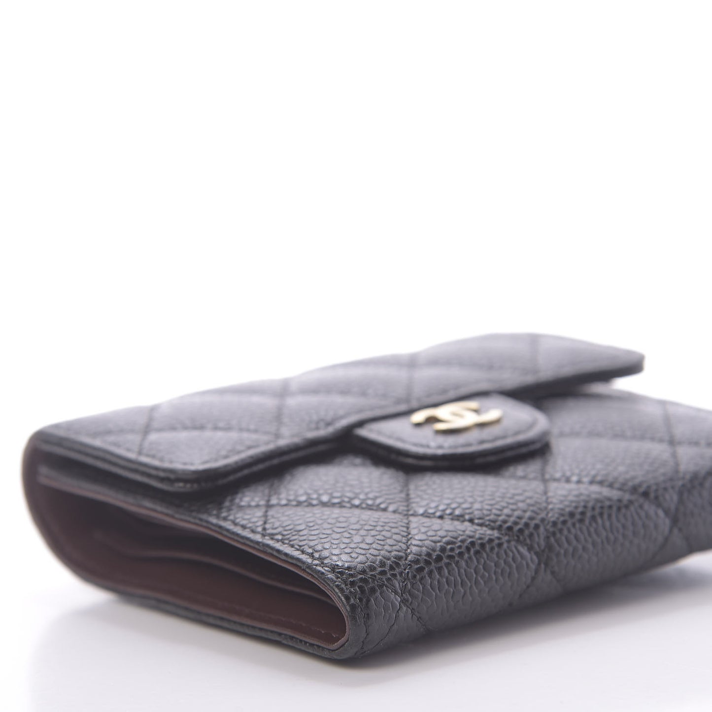 Caviar Quilted Compact Flap Wallet Black