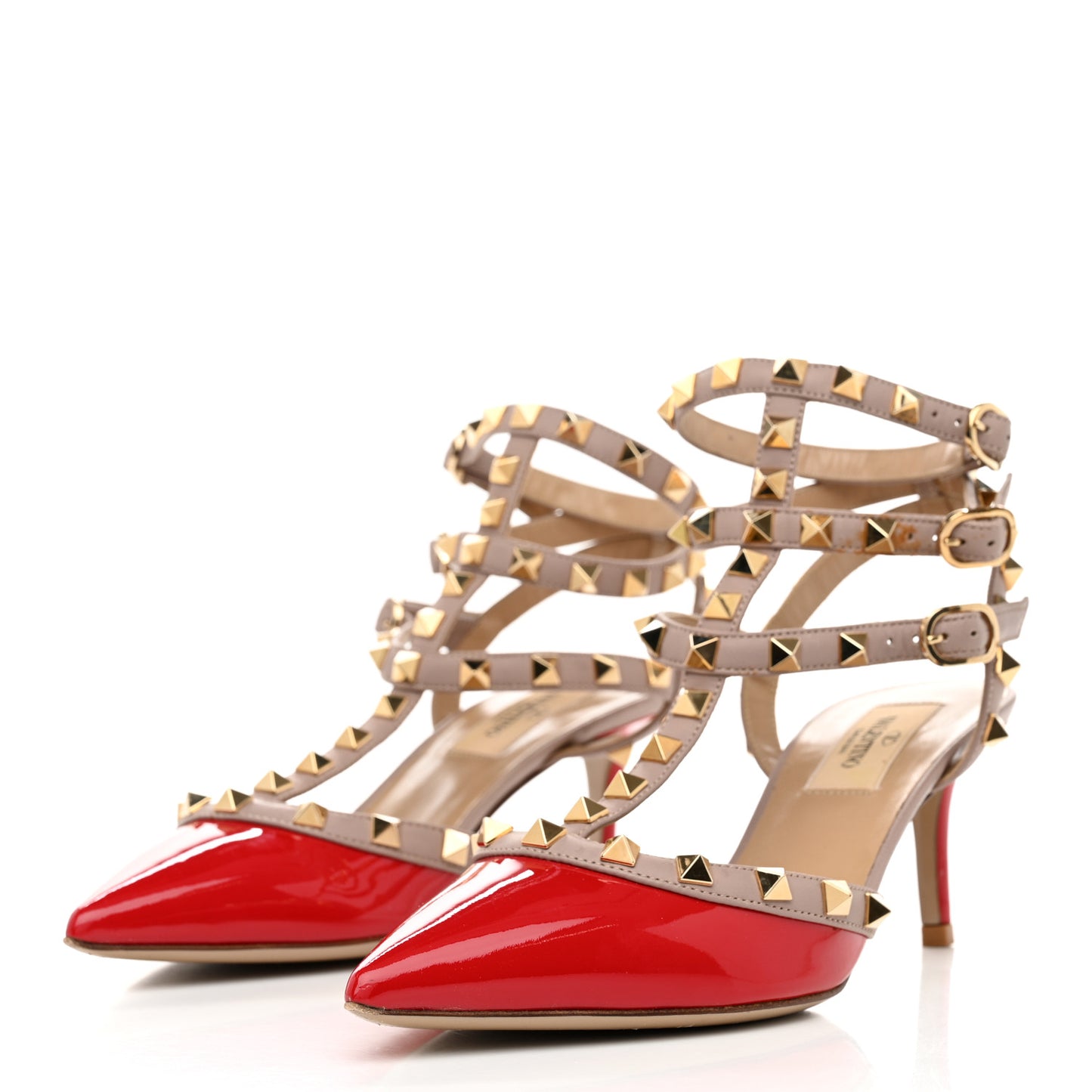 Patent Nappa Rockstud Ankle Strap 65mm Pumps 36.5 Rosso Valentino Poudre