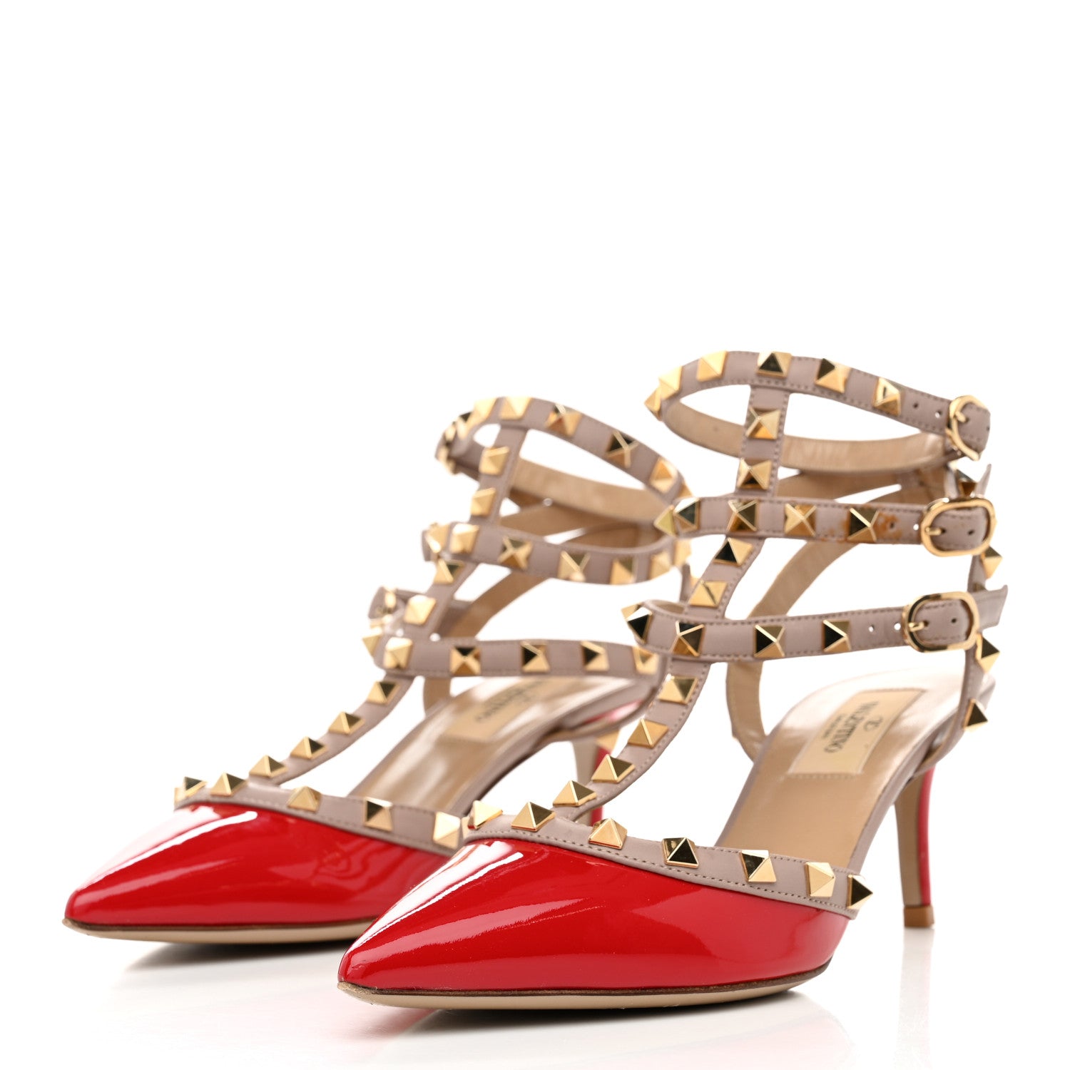 Valentino Garavani Patent Nappa Rockstud Ankle Strap 65mm Pumps 36.5 Rosso Valentino Poudre 3 of 10