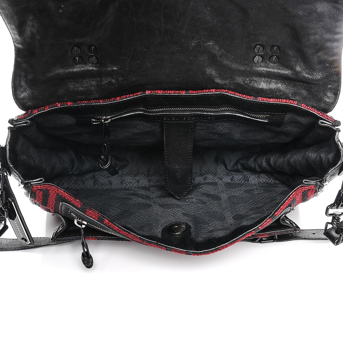 Calfskin Fabric Mochila Medium PS1 Satchel Red Black