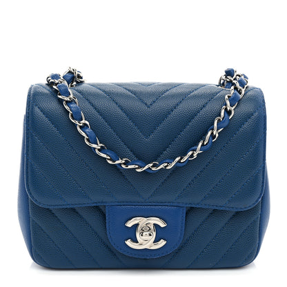 Chanel Caviar Chevron Quilted Mini Square Flap Blue 1 of 10