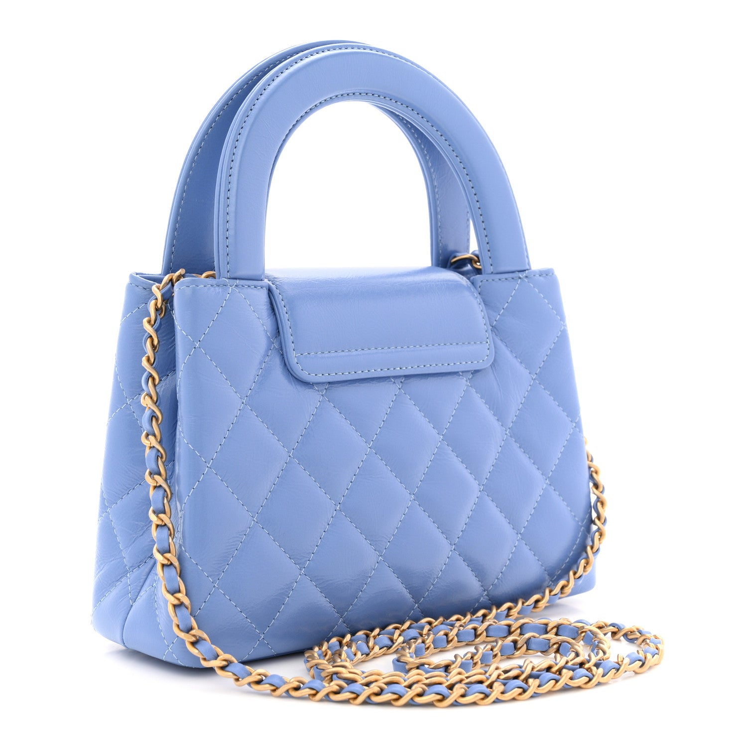 Chanel Shiny Aged Calfskin Quilted Nano Kelly Shopper Blue 1835153