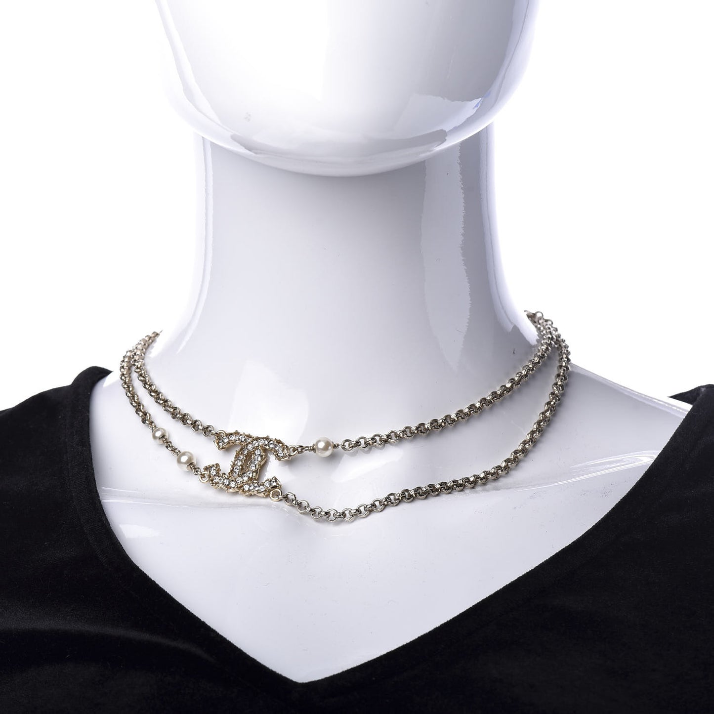 Pearl Crystal CC Camellia Express Necklace Gold