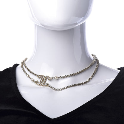 Chanel Pearl Crystal CC Camellia Express Necklace Gold 2 of 6