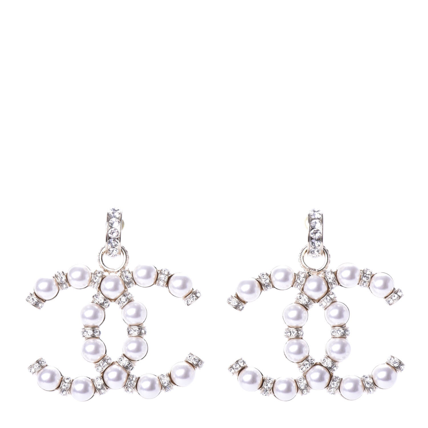 Chanel Pearl Crystal Nefertiti CC Drop Earrings Gold 1 of 4