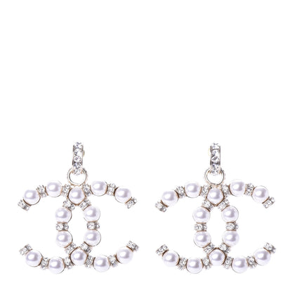 Chanel Pearl Crystal Nefertiti CC Drop Earrings Gold 1 of 4