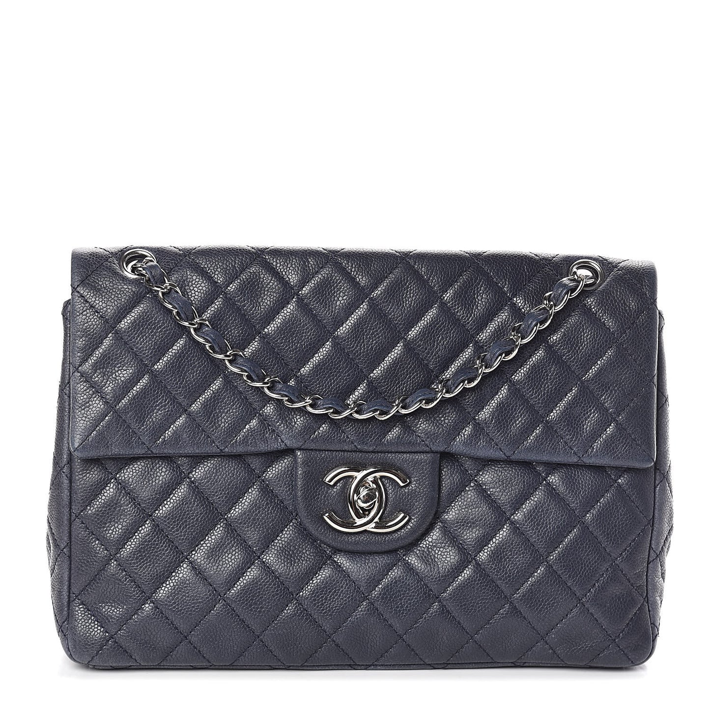 Washed Caviar Quilted Maxi Single Flap Blue