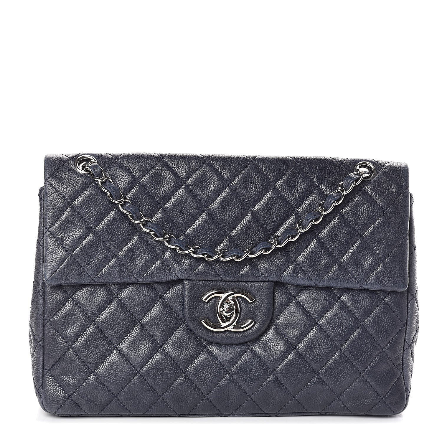 Chanel Washed Caviar Quilted Maxi Single Flap Blue 1 of 11