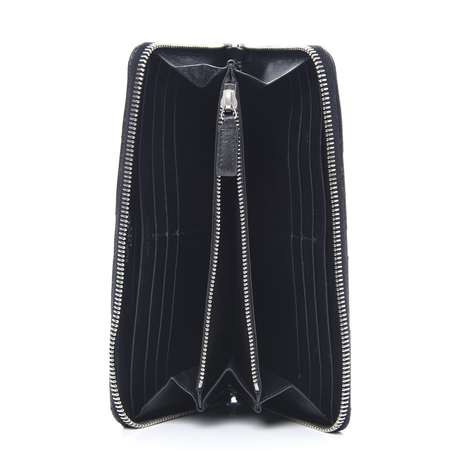 Calfskin Matelasse Chevron Monogram Zip Around Wallet Black