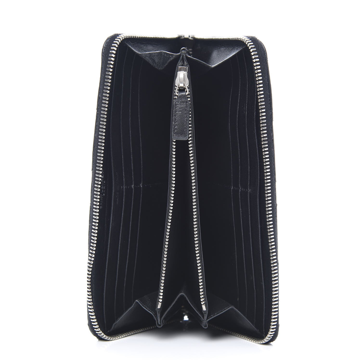 Saint Laurent Calfskin Matelasse Chevron Monogram Zip Around Wallet Black 5 of 8