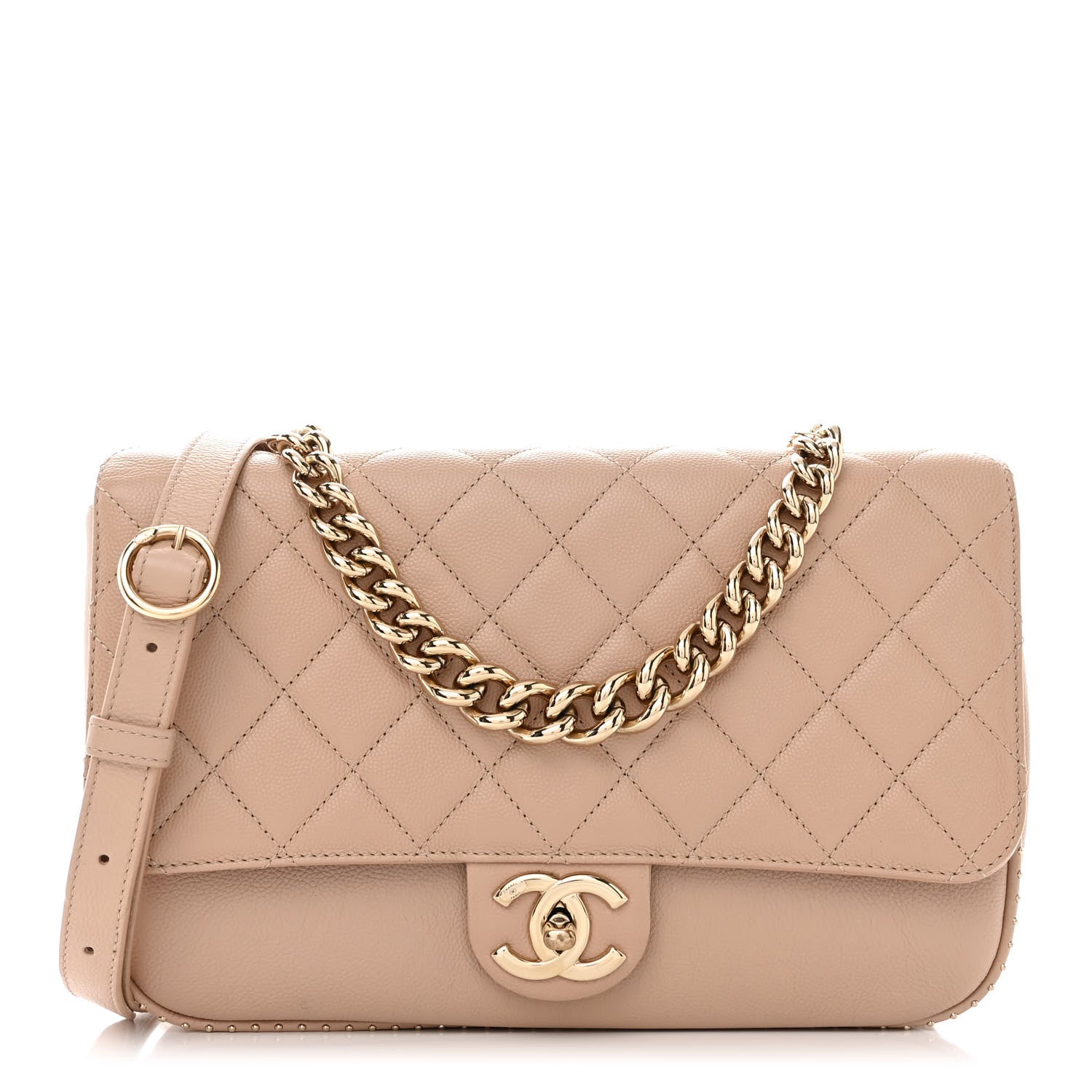 Chanel Caviar Quilted Large Studded Flap Beige 1 of 13