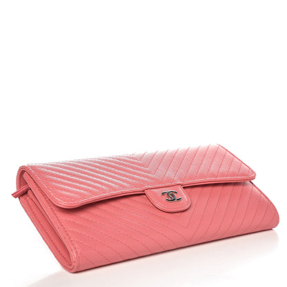 Chanel Caviar Chevron Quilted Large Gusset Flap Wallet Pink 4 of 8