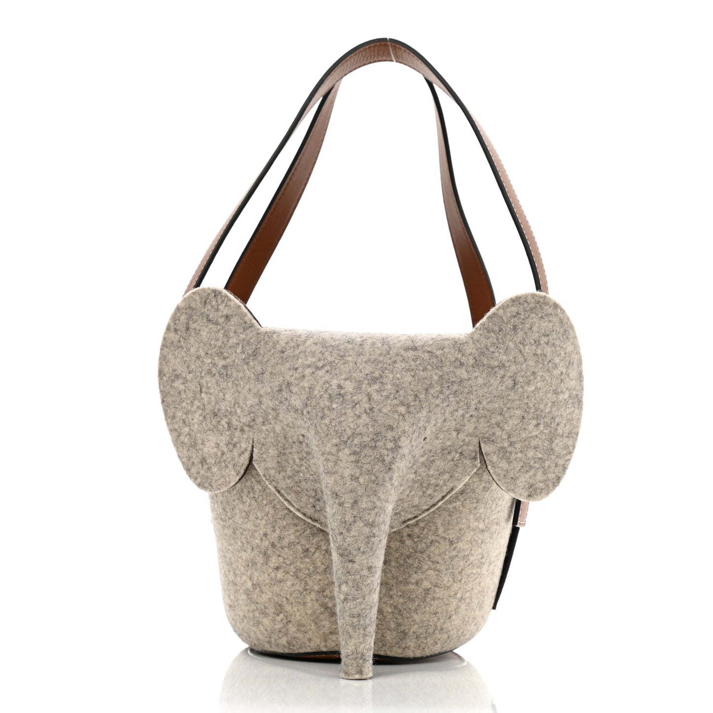 Felt Calfskin Elephant Basket Tote Beige Brown
