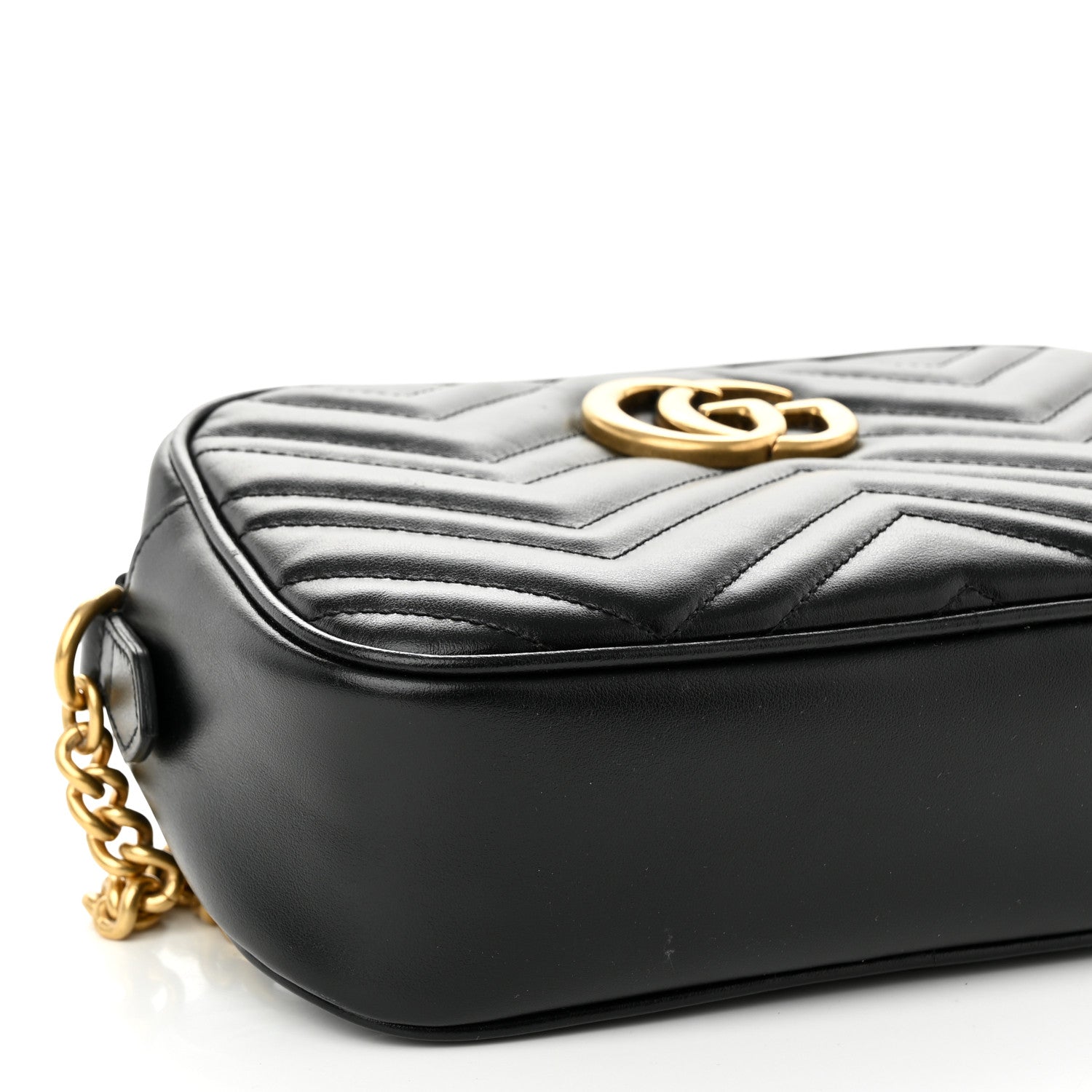 Gucci Calfskin Matelasse Small GG Marmont Chain Shoulder Bag Black 9 of 10