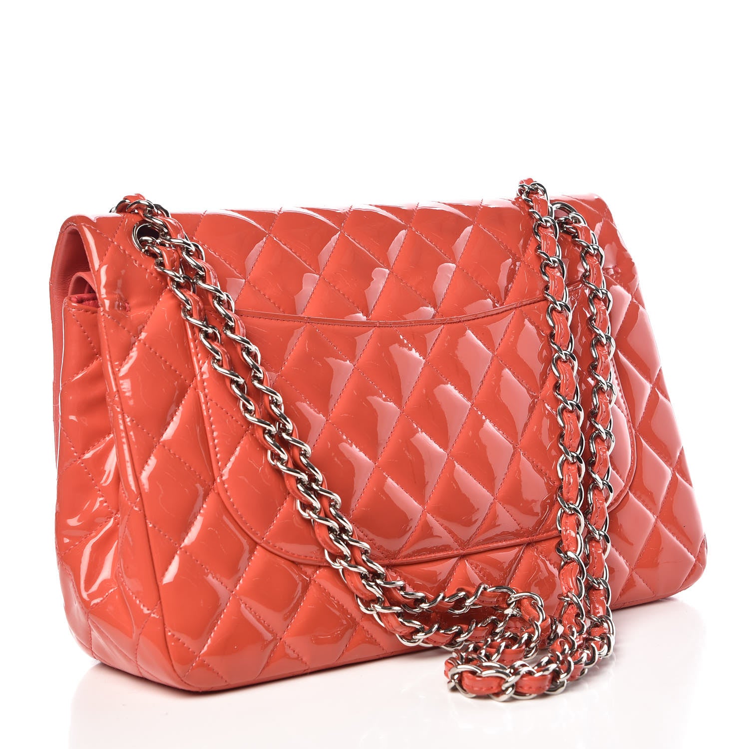 Chanel Patent Quilted Jumbo Double Flap Coral 3 of 13