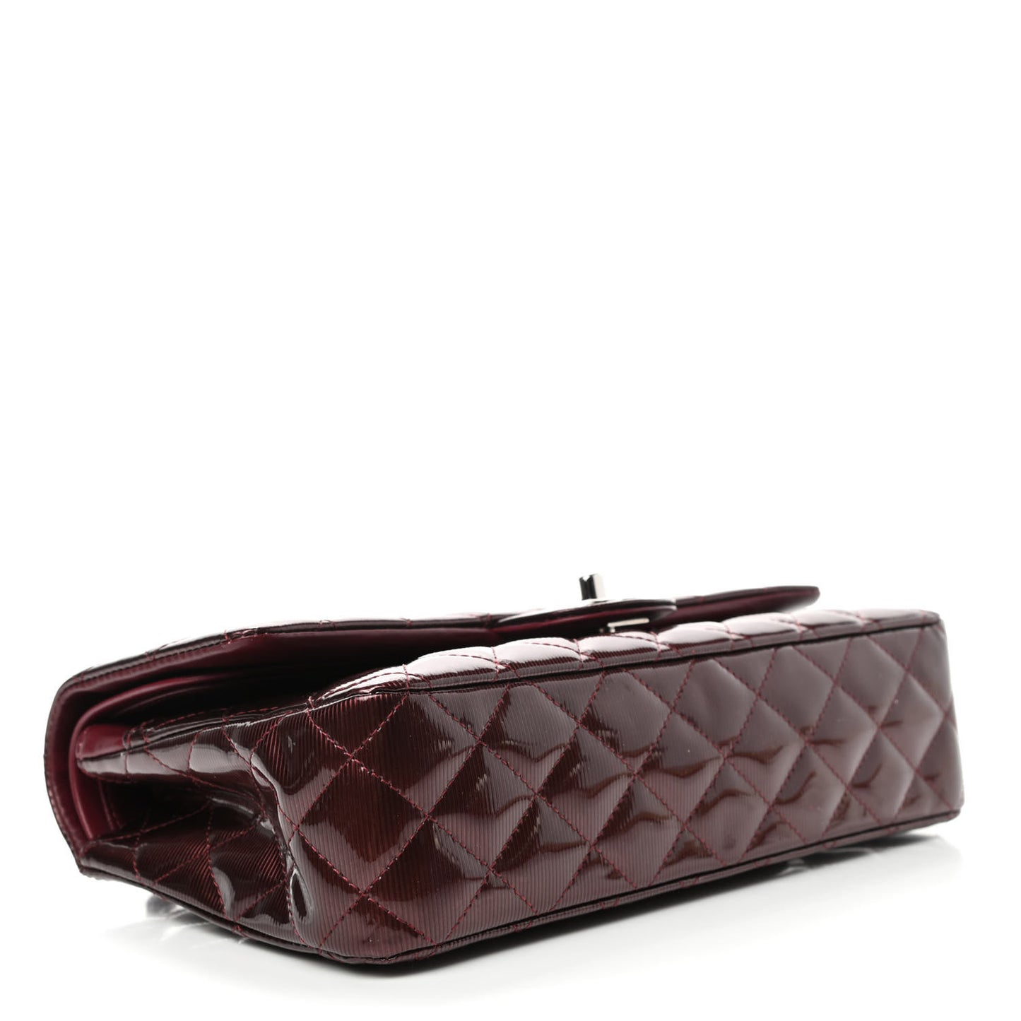 Striated Patent Quilted Medium Double Flap Burgundy