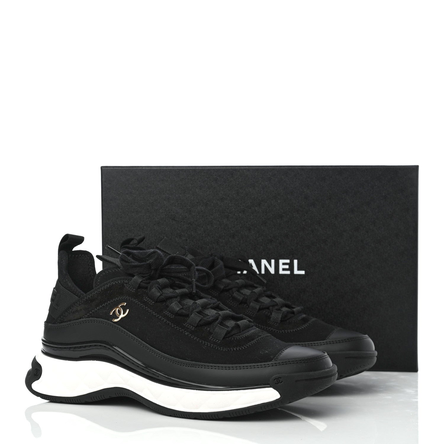 Chanel Velvet Calfskin Mixed Fibers CC Sneakers 40.5 Black 9 of 9