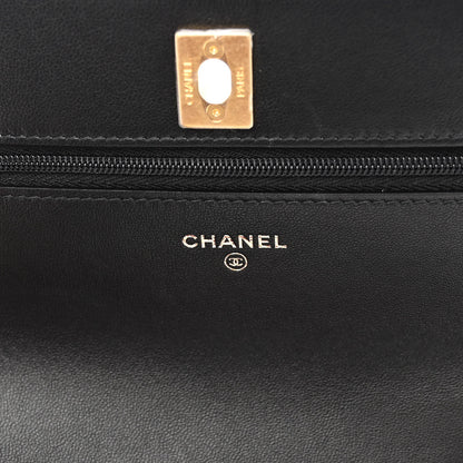 Chanel Lambskin Quilted Sweet Camellia Wallet on Chain WOC Black 6 of 11