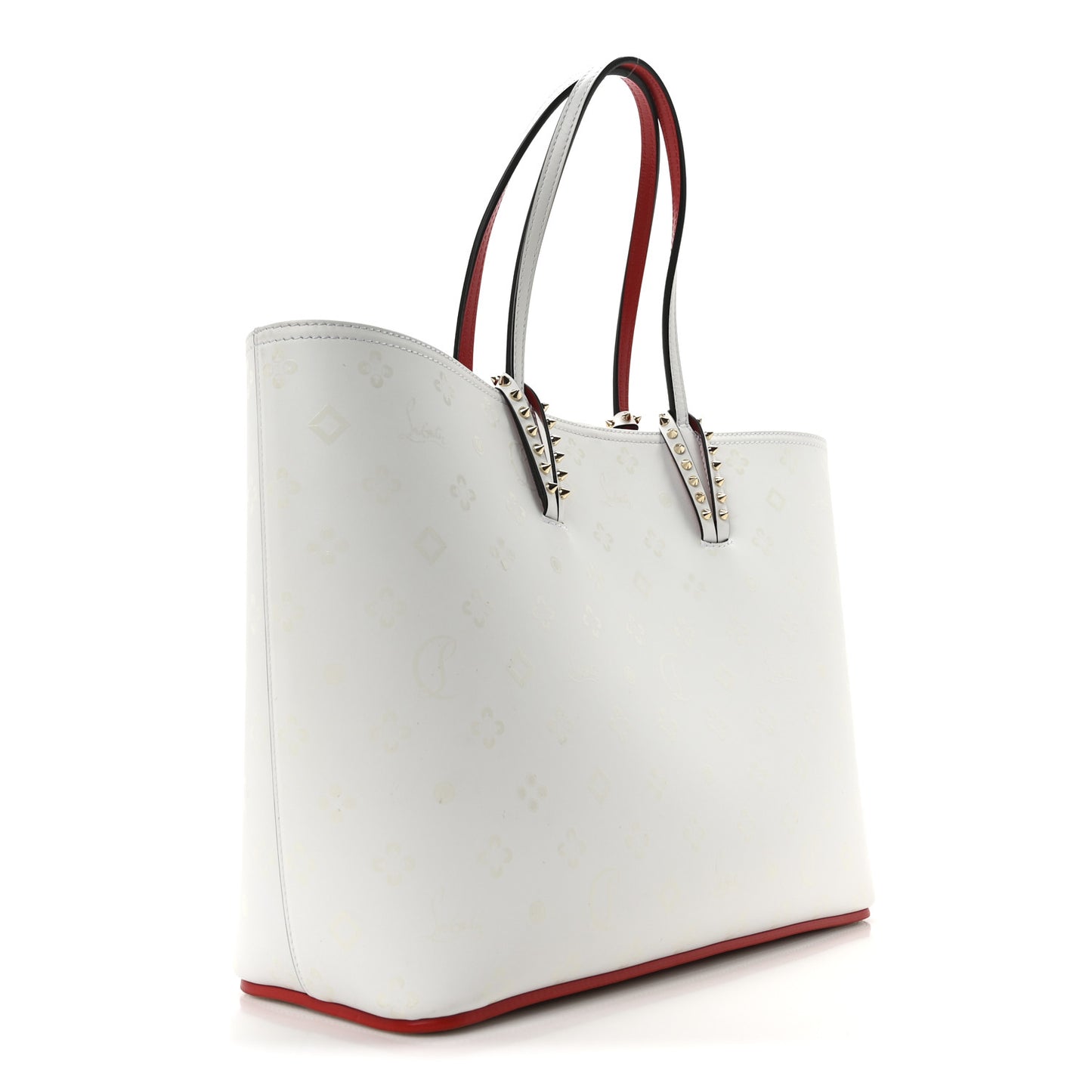 Calfskin Spikes Loubintheksy Embossed East West Cabata Tote White