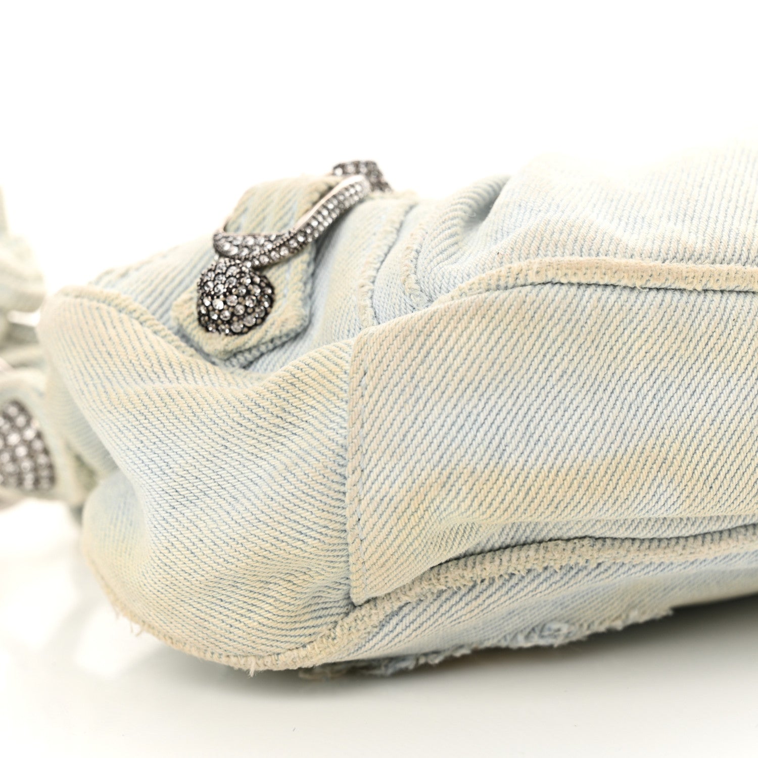 Balenciaga Washed Frayed Denim Crystal XS Le Cagole Shoulder Bag Pale Blue 10 of 16