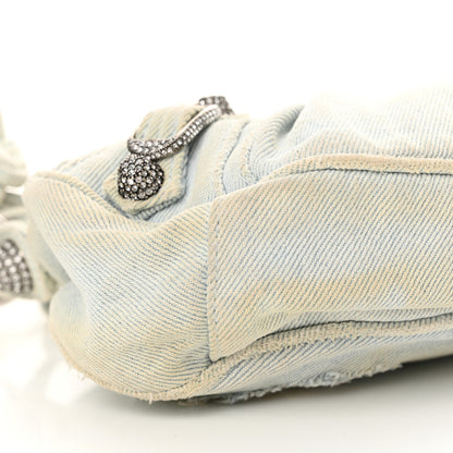 Balenciaga Washed Frayed Denim Crystal XS Le Cagole Shoulder Bag Pale Blue 10 of 16