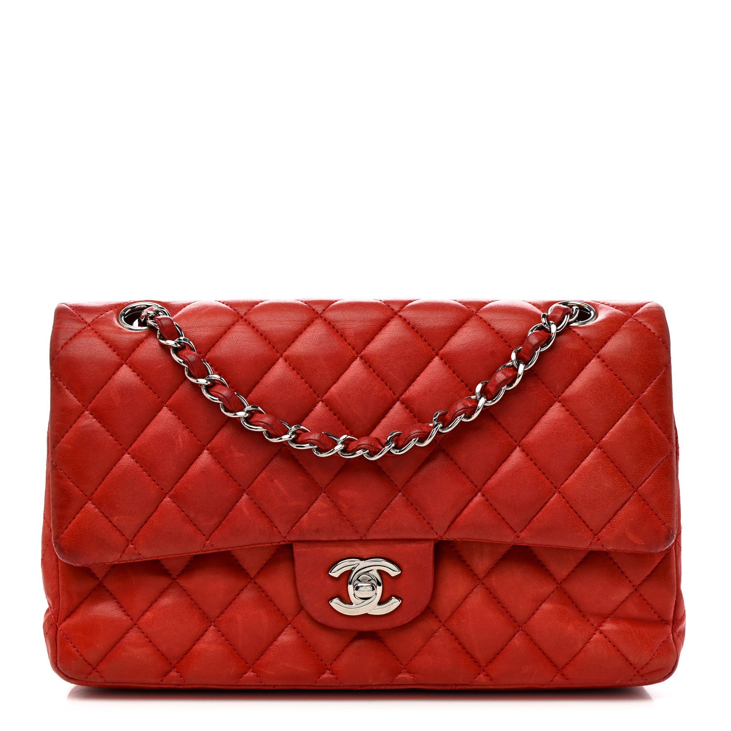 Lambskin Quilted Medium Double Flap Red