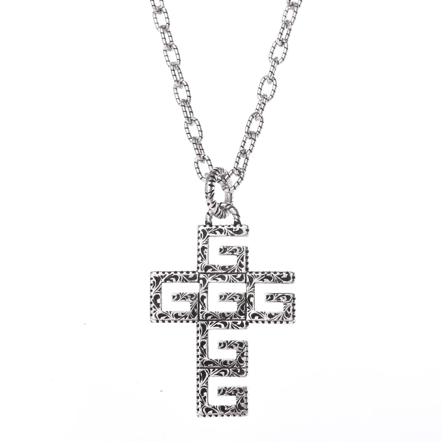 Mens G Cube Cross Necklace Silver