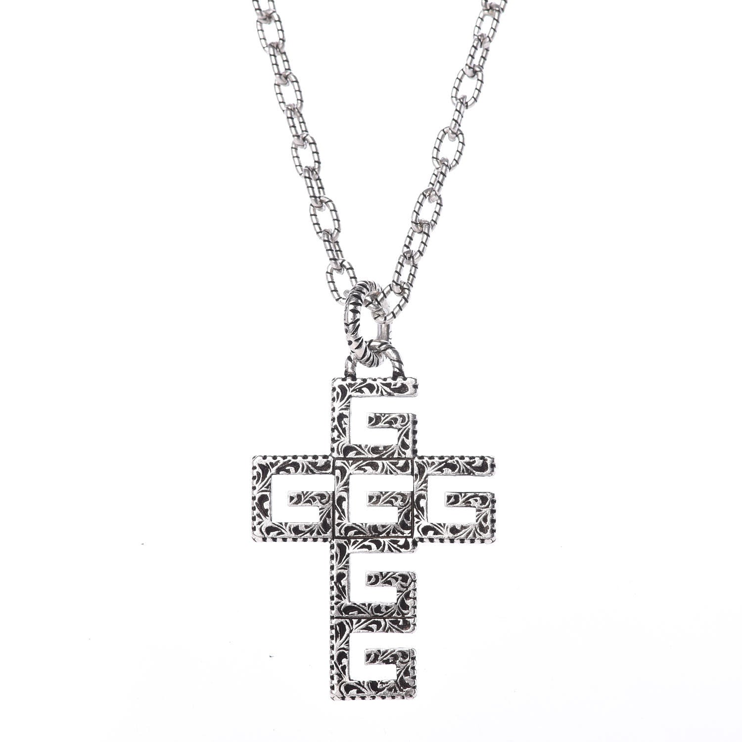 Gucci Mens G Cube Cross Necklace Silver 3 of 5