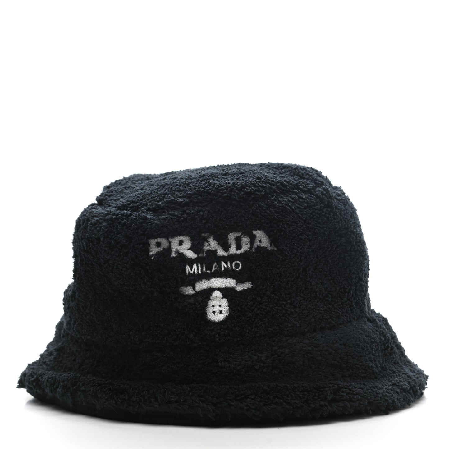 Terry Cloth Logo Embroidered Womens Bucket Hat S Black White