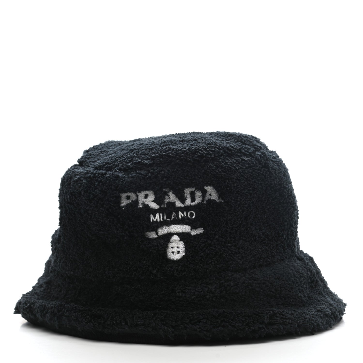 Prada Terry Cloth Logo Embroidered Womens Bucket Hat S Black White 3 of 9
