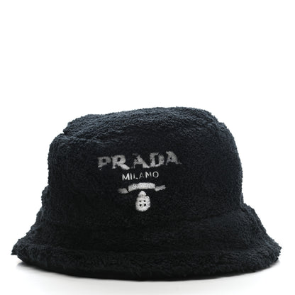 Prada Terry Cloth Logo Embroidered Womens Bucket Hat S Black White 3 of 9