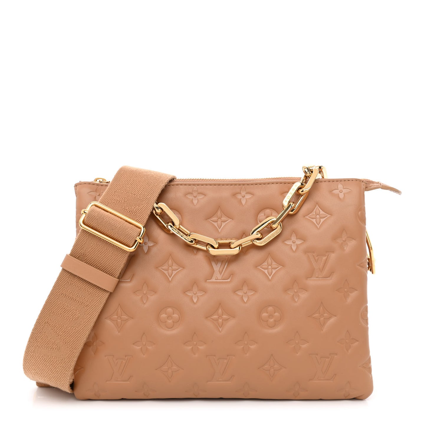 Lambskin Embossed Monogram Coussin PM Camel
