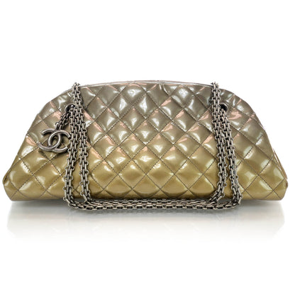 Chanel Metallic Patent Quilted Medium Just Mademoiselle Bowling Bag Gold Degrade 1 of 10