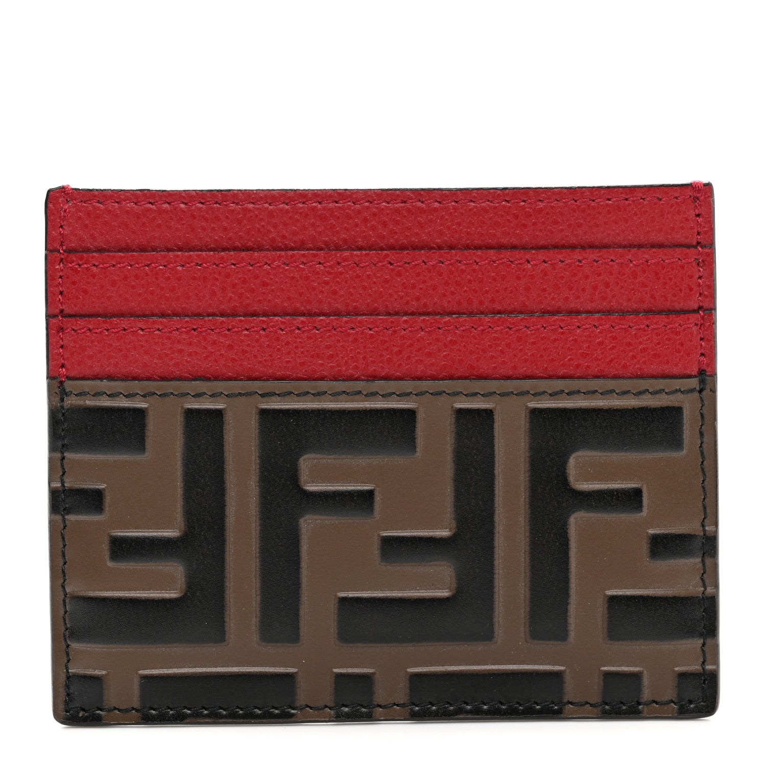 Fendi Vitello Cruise Bi-Color FF 1974 Embossed Card Holder Maya Black Fragola 1 of 8